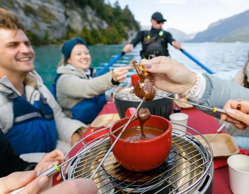 Interlaken: Chocolate Fondue Float - The fondue moment: fruits, marshmallows, pretzels, biscuits, plus tea and wine